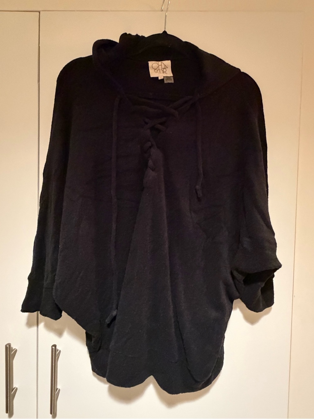 Black Lace-Up Hooded Women's Sweater
